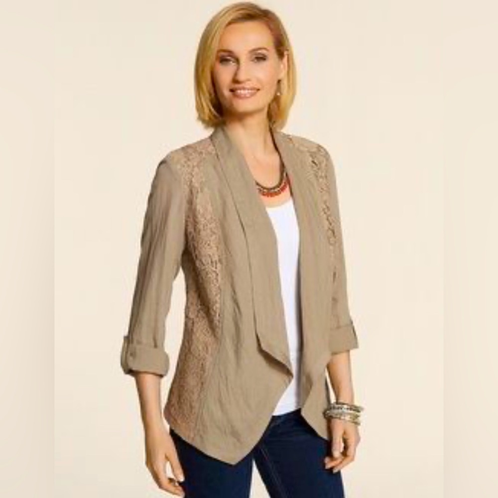 CHICO’S Francesca Lacey Coriander Taupe - NEW w/ Tags - Size Lg/12 (Chico’s 2)